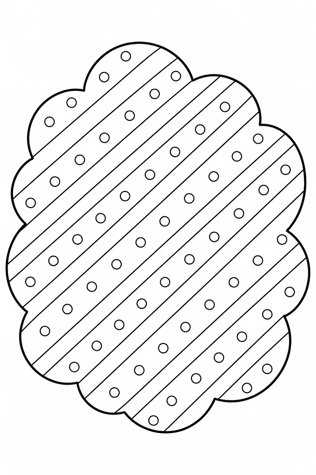 Cloud outline filled with diagonal stripes and rows of small polka dots.