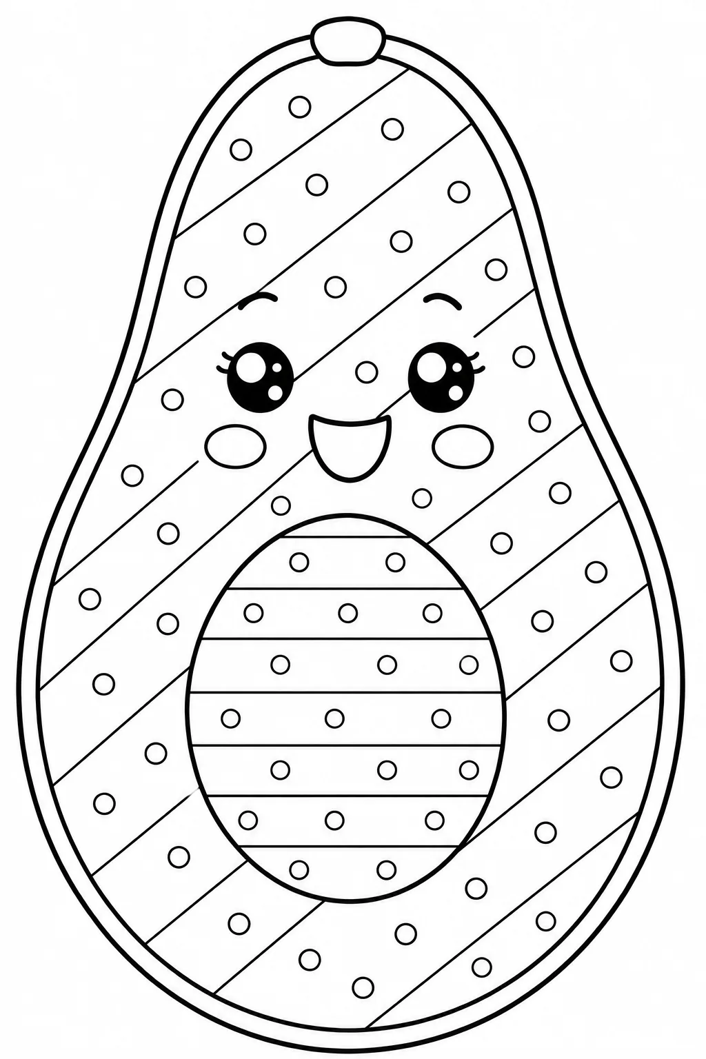Cute avocado character decorated with stripes and polka dots.