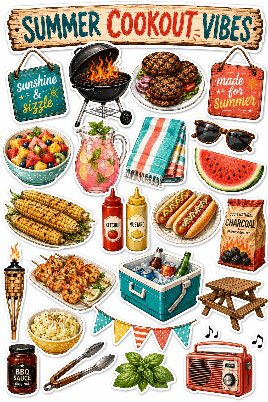 Summer Cookout Vibes Grill Watermelon Sheet featuring backyard BBQ, grill master equipment, smoked meats, and summer cookouts.