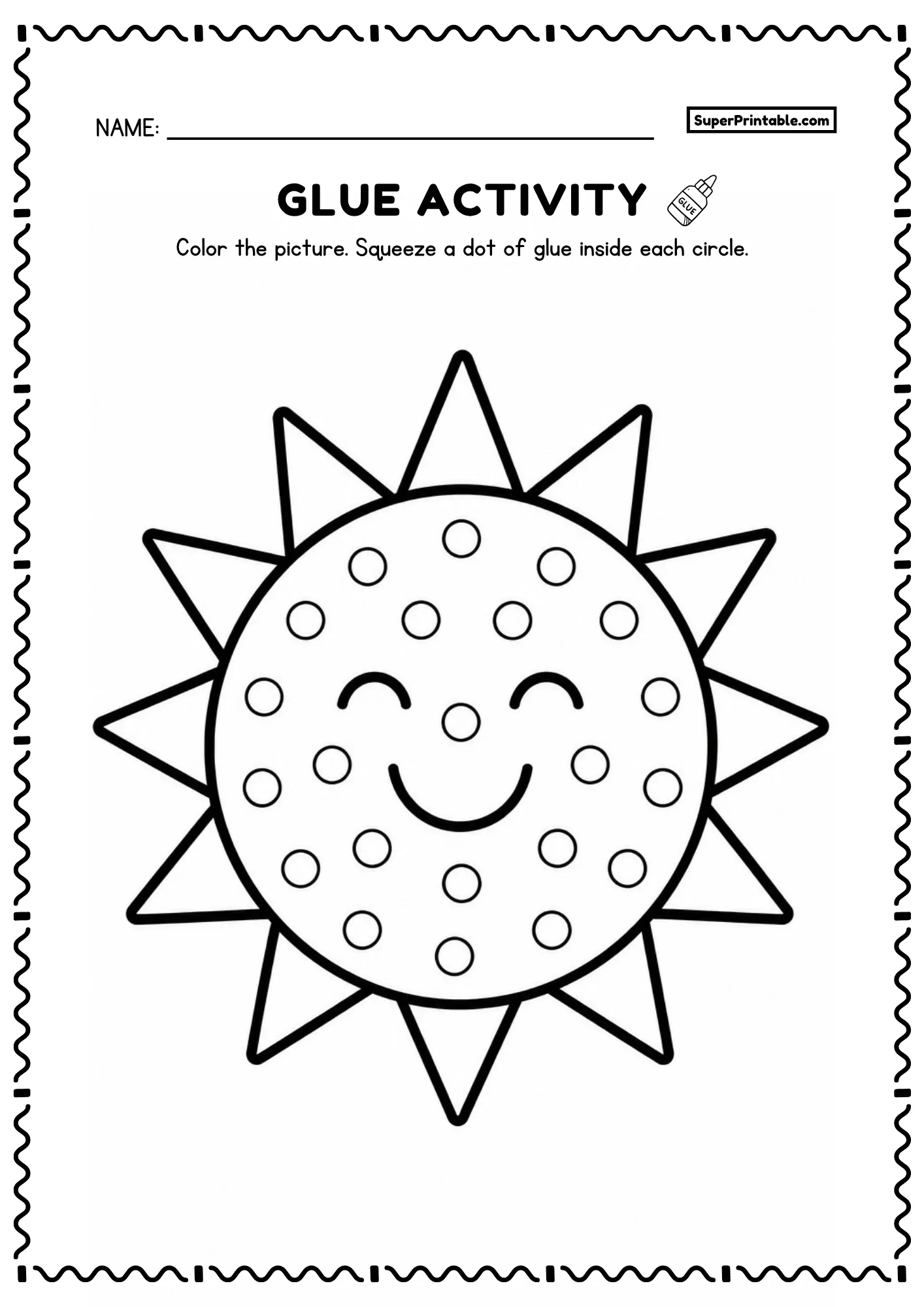 Smiling sun dot glue weather worksheets activity with circles for preschool kids
