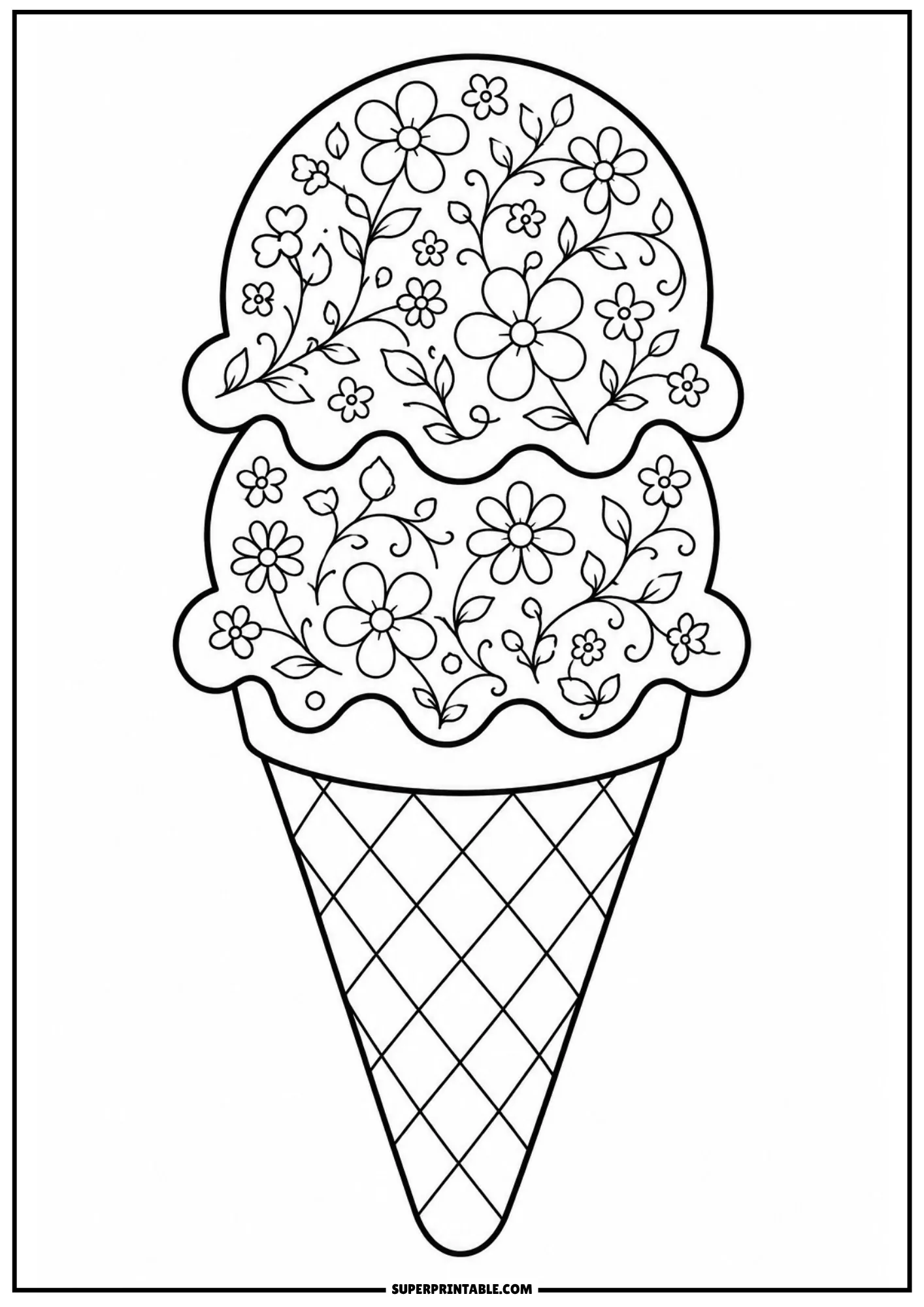 Sweetest ice cream cone with heart and positive message for kids to color