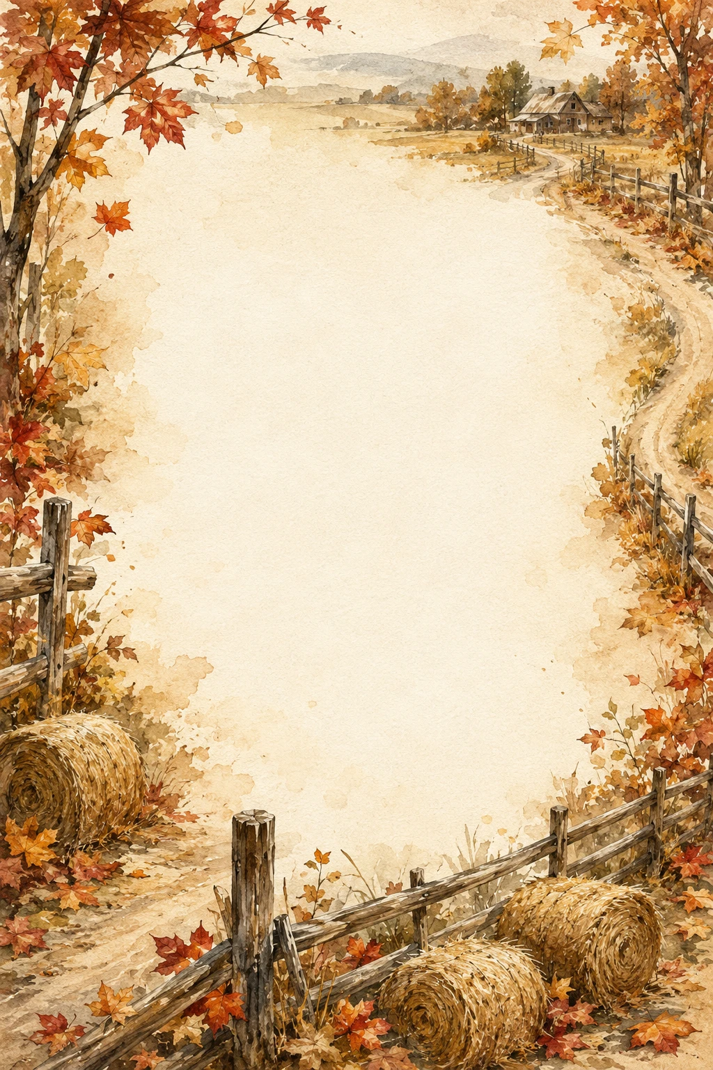 Autumn Countryside Road and Harvest Fields Border Page 10