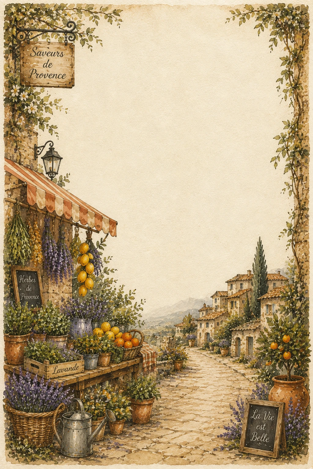 Provence Market Stall and Citrus Village Street Border Page 02