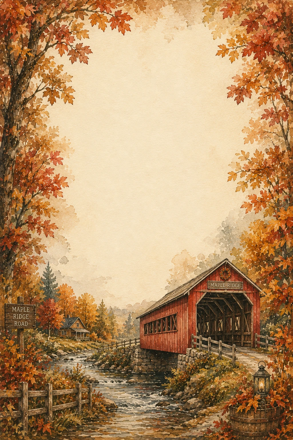 Autumn Farmhouse and Pumpkin Harvest Border Page 08