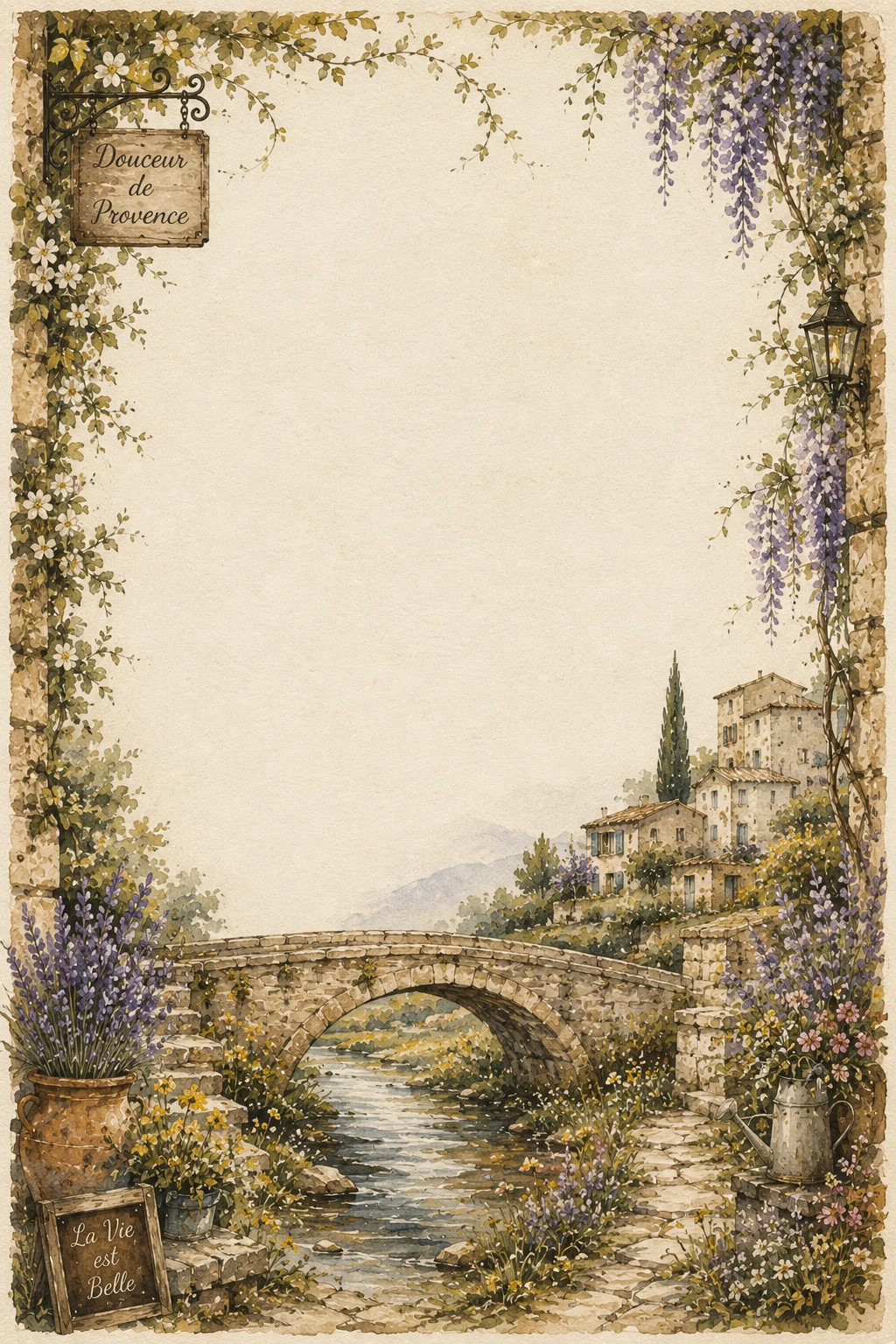 French Provence Stone Bridge and Village Border Page 01