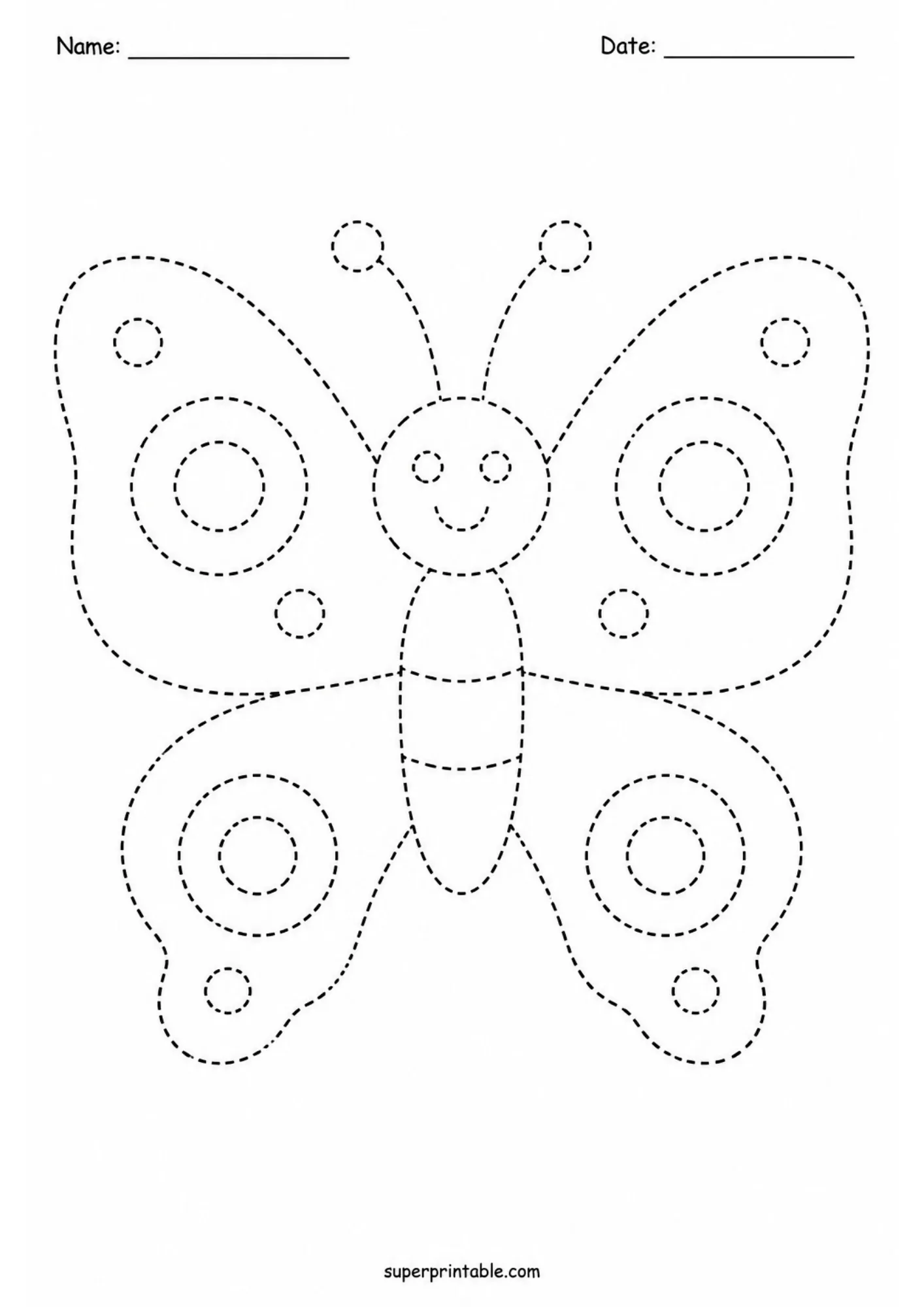 Bugs and garden activity worksheets include a large symmetrical butterfly tracing page.