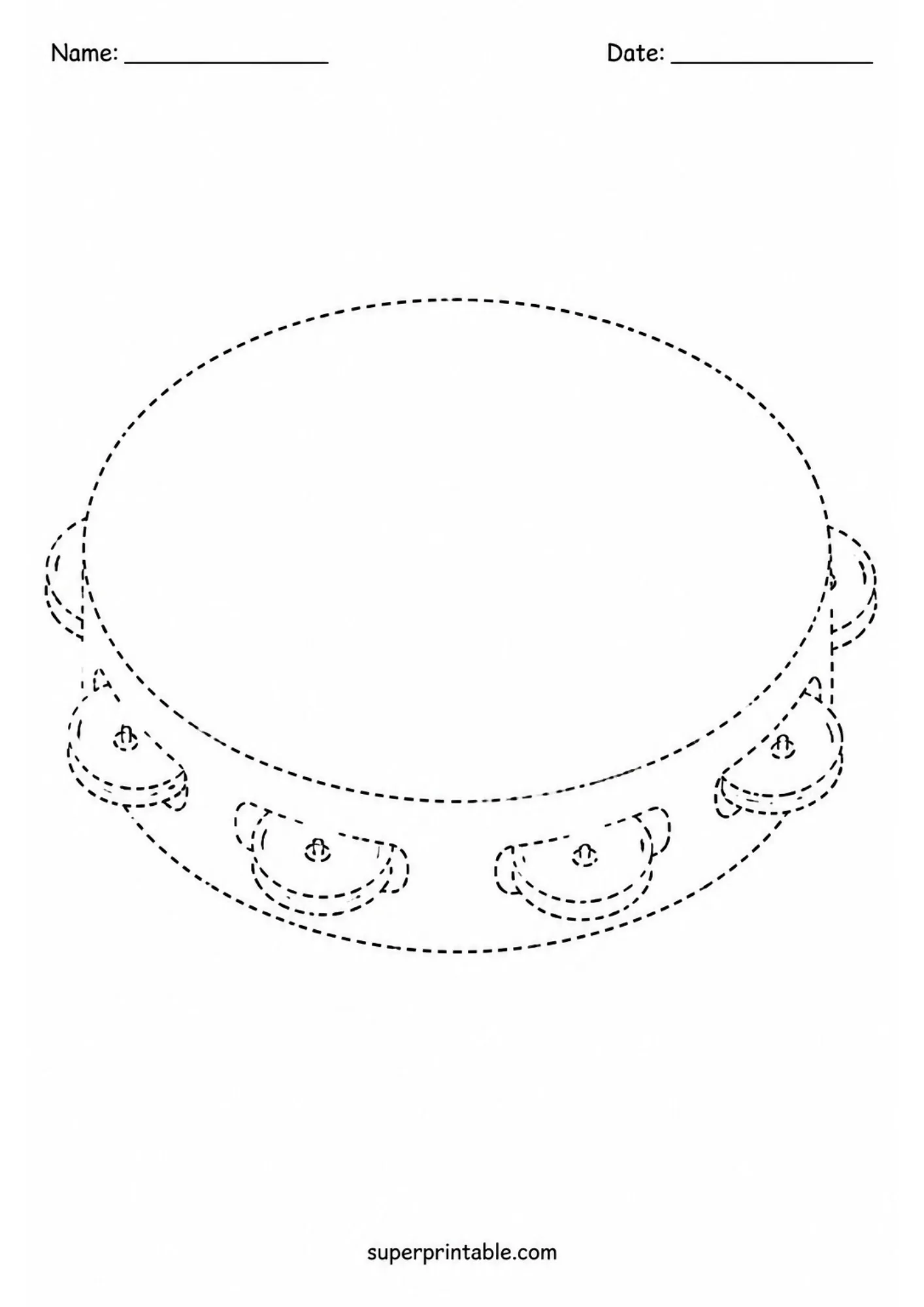 Dashed line tambourine for kids using our shape tracing pages.
