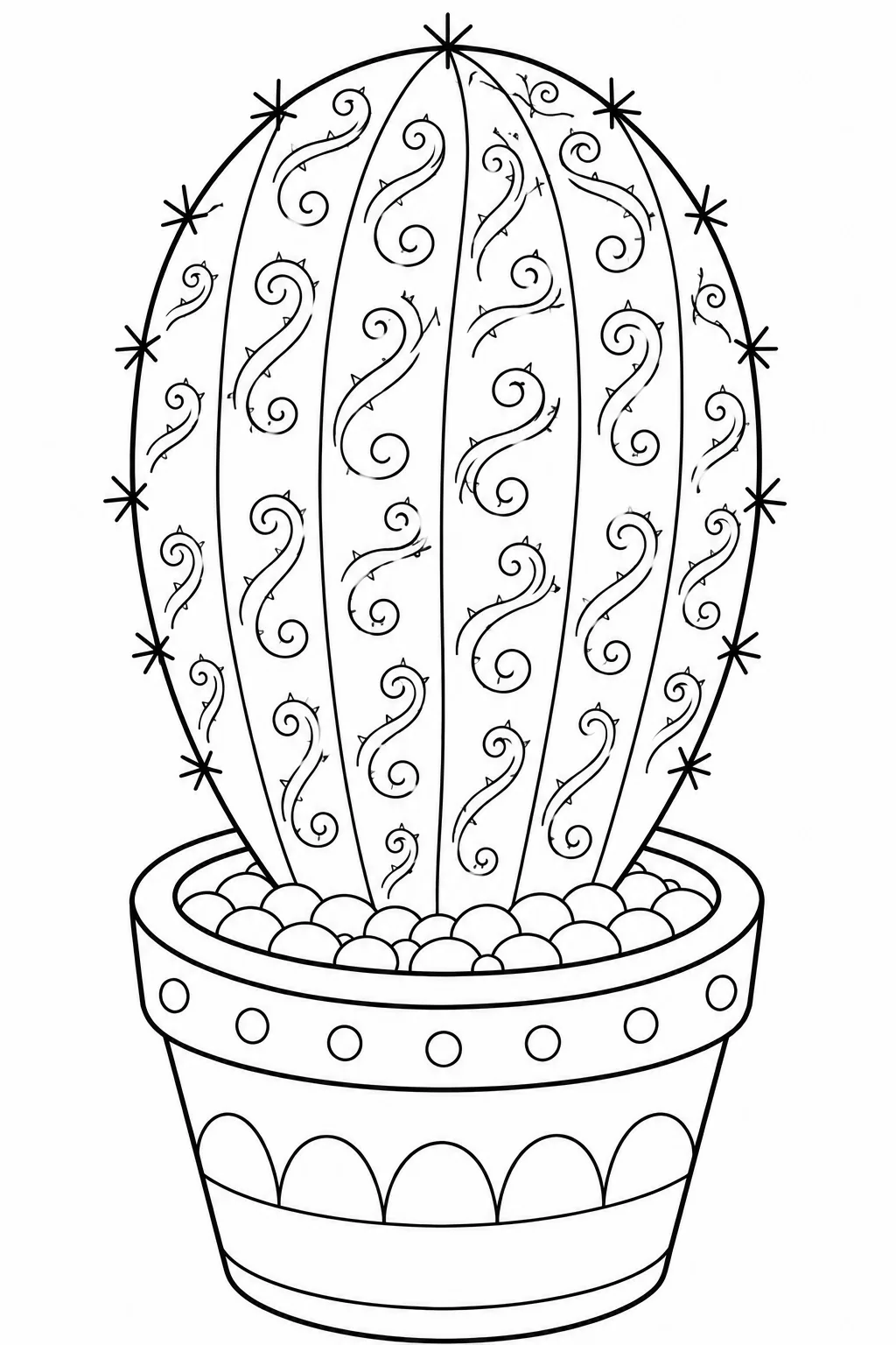 Dynamic pattern of swirling thorny vines inside a cactus.
