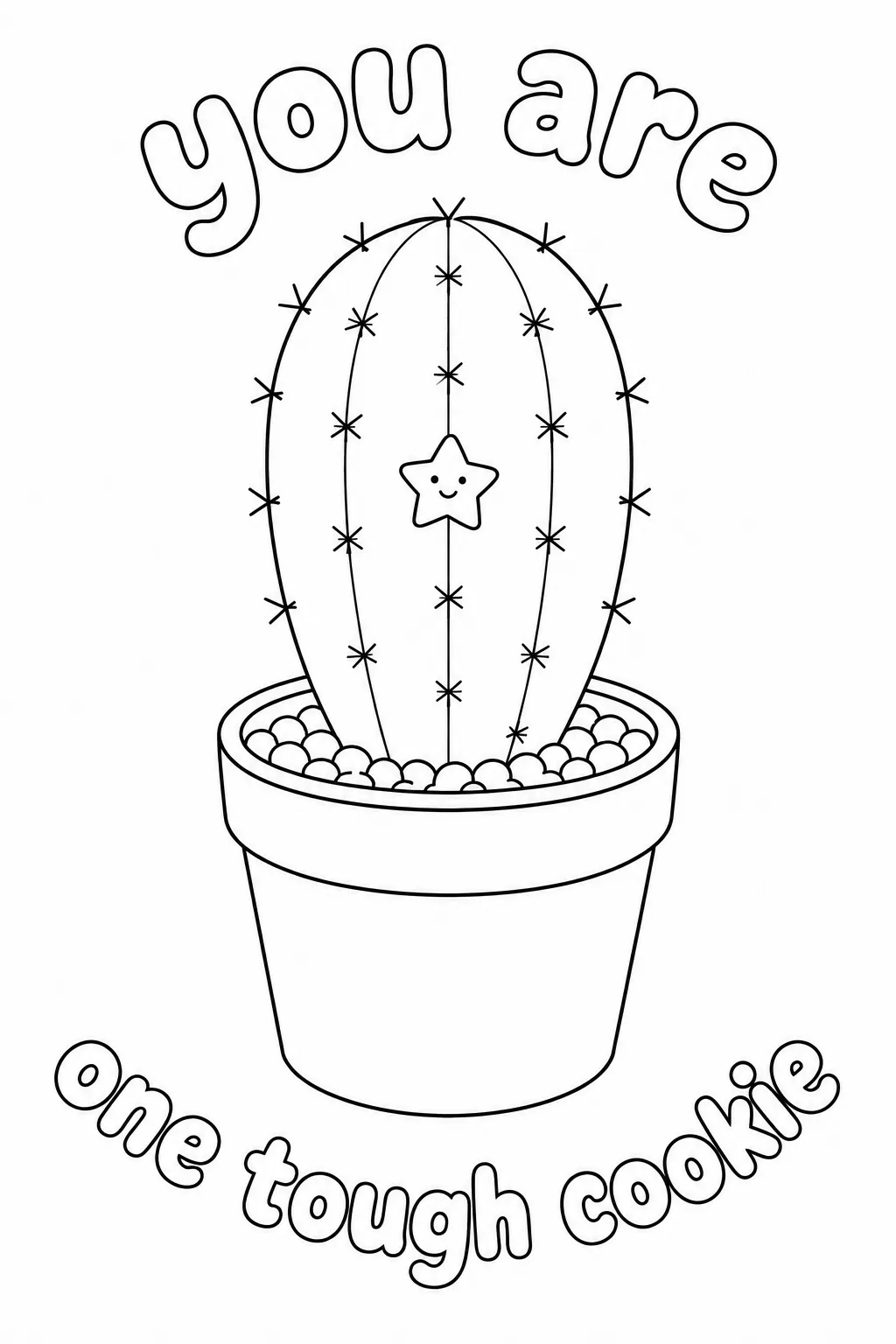 Potted cactus featuring a small smiling star character inside.