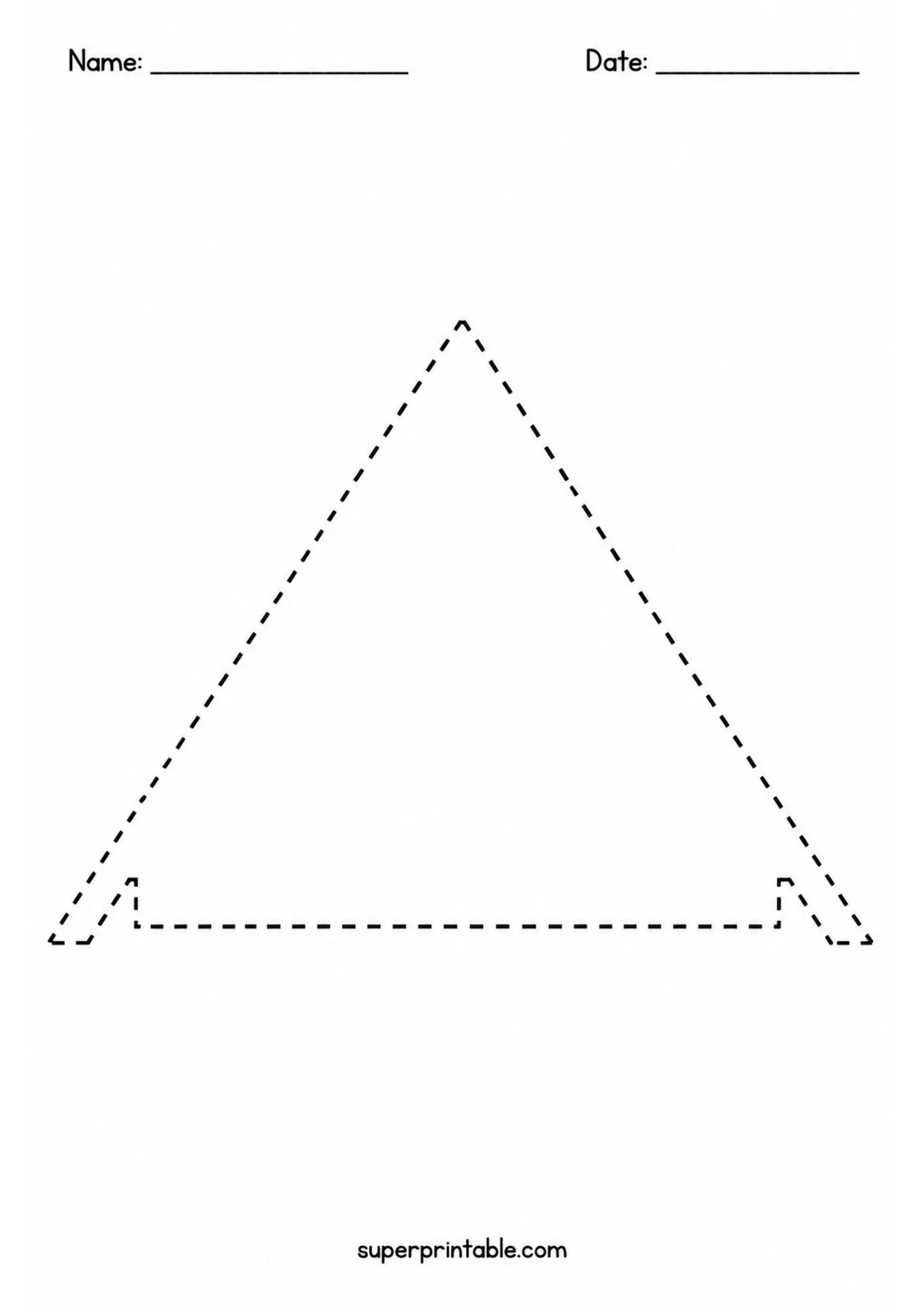 Dotted line drawing of a triangle for geometric practice.