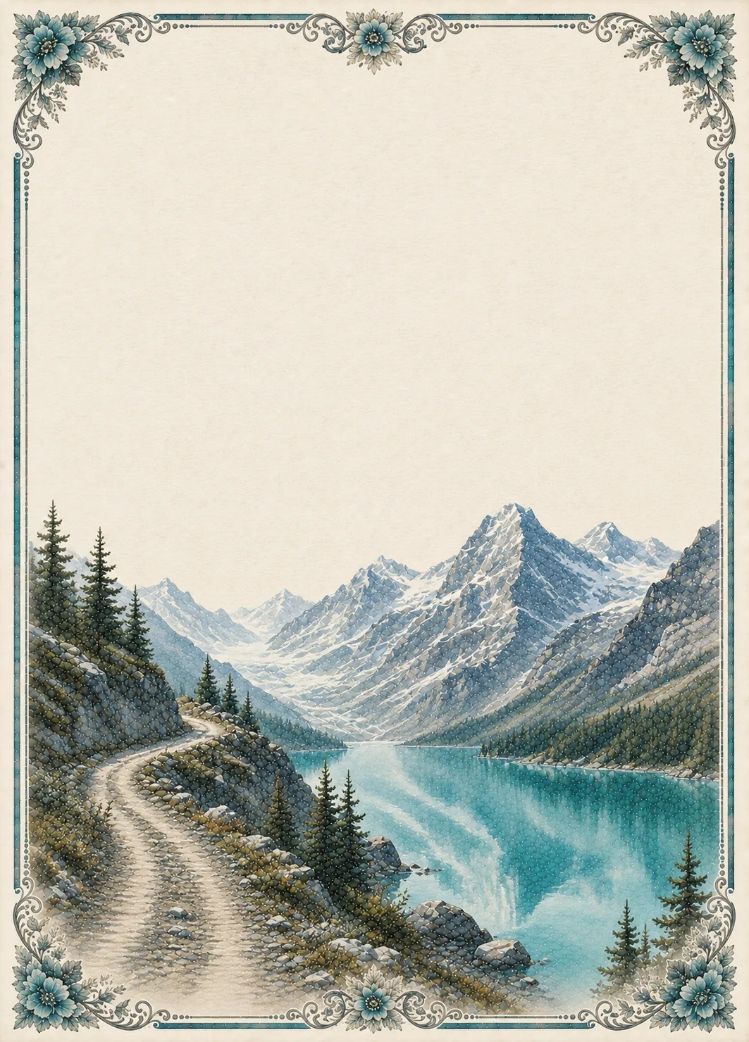 Winding mountain trail leading to a bright turquoise alpine lake surrounded by pine trees.
