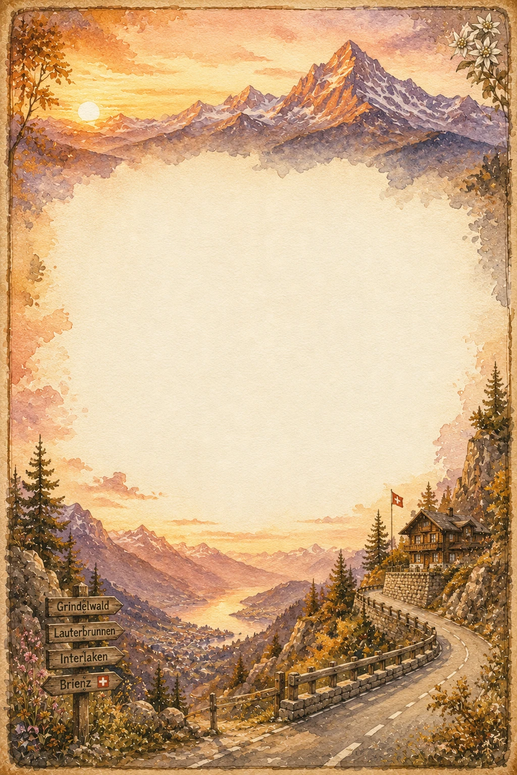 Swiss Alps Sunset Mountain Road Border Page 07