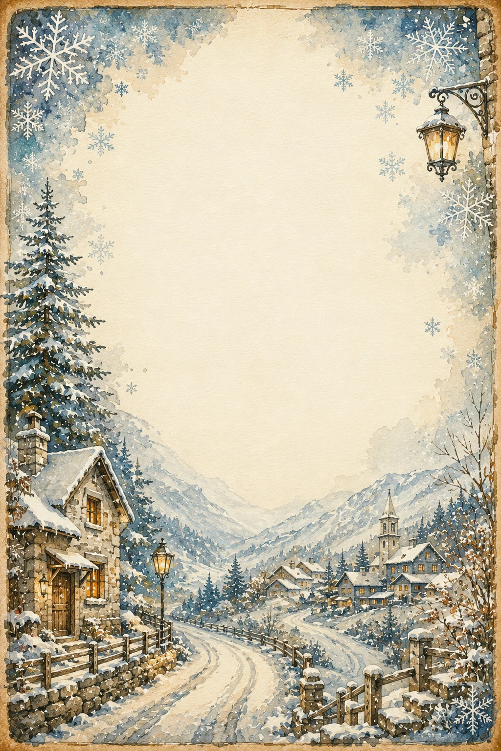 Snowy Swiss Alpine Village Road Border Page 06
