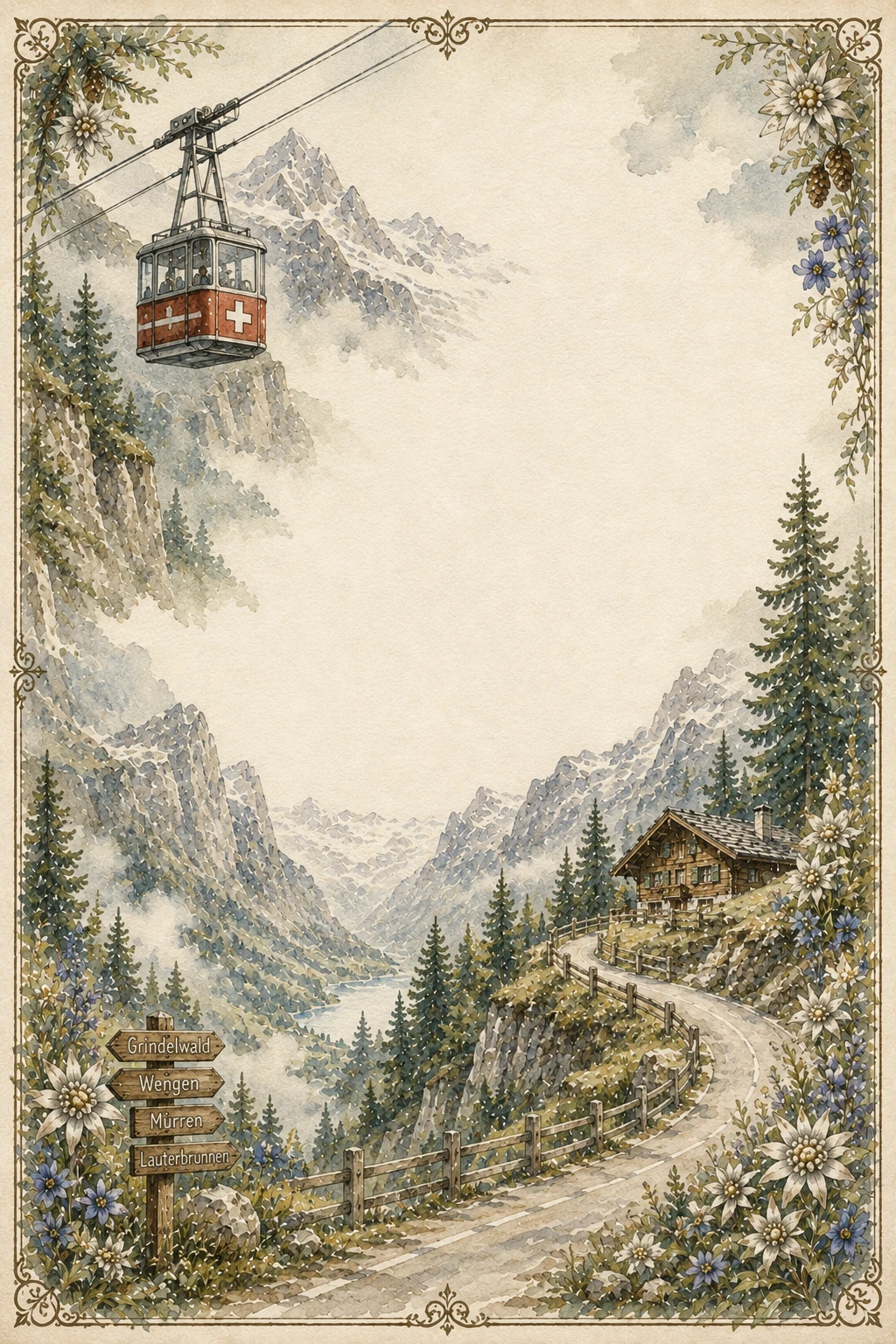 Swiss Alpine Cable Car and Mountain Pass Border Page 02