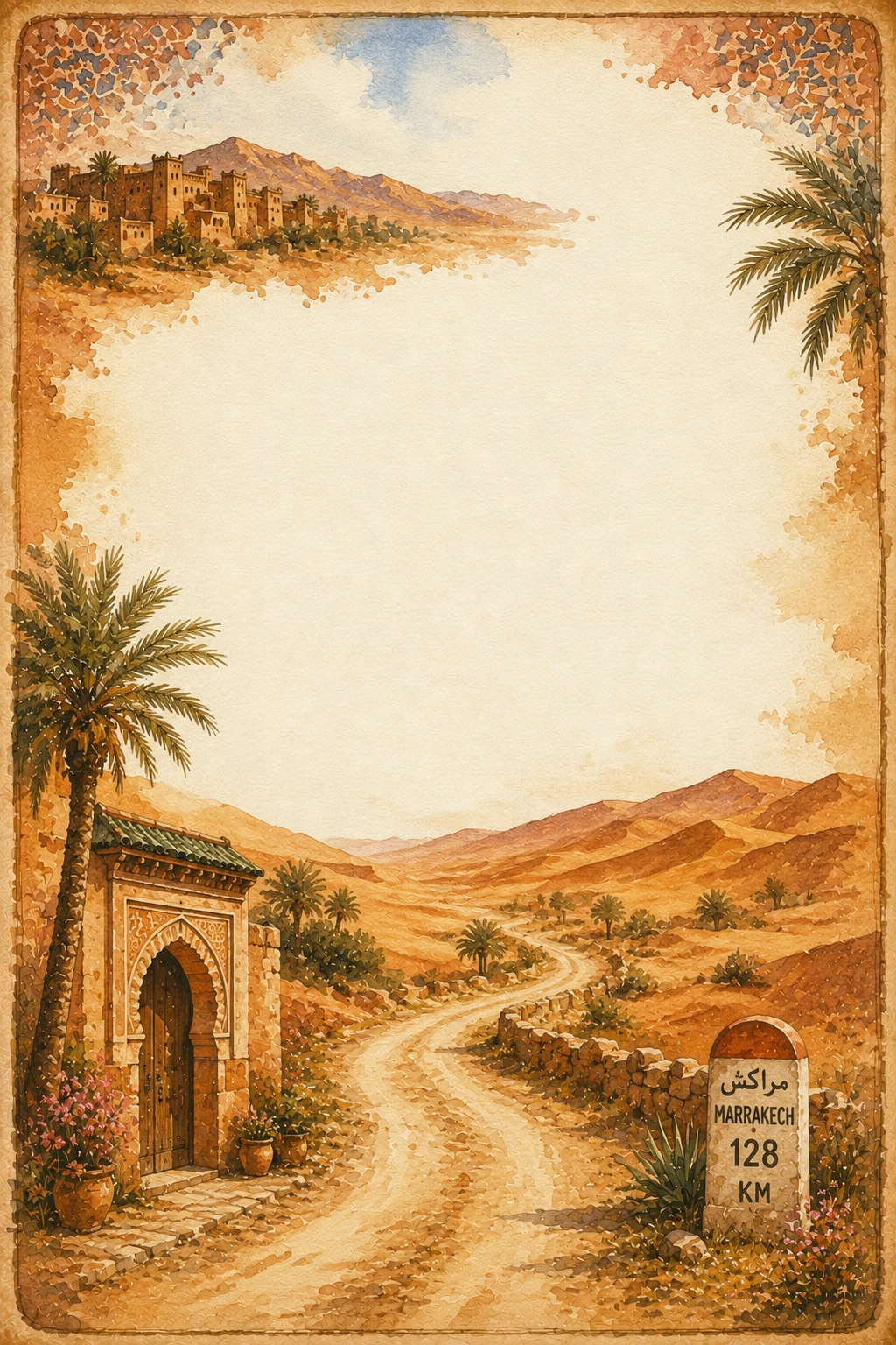 Moroccan Desert Road and Village Border Page 08