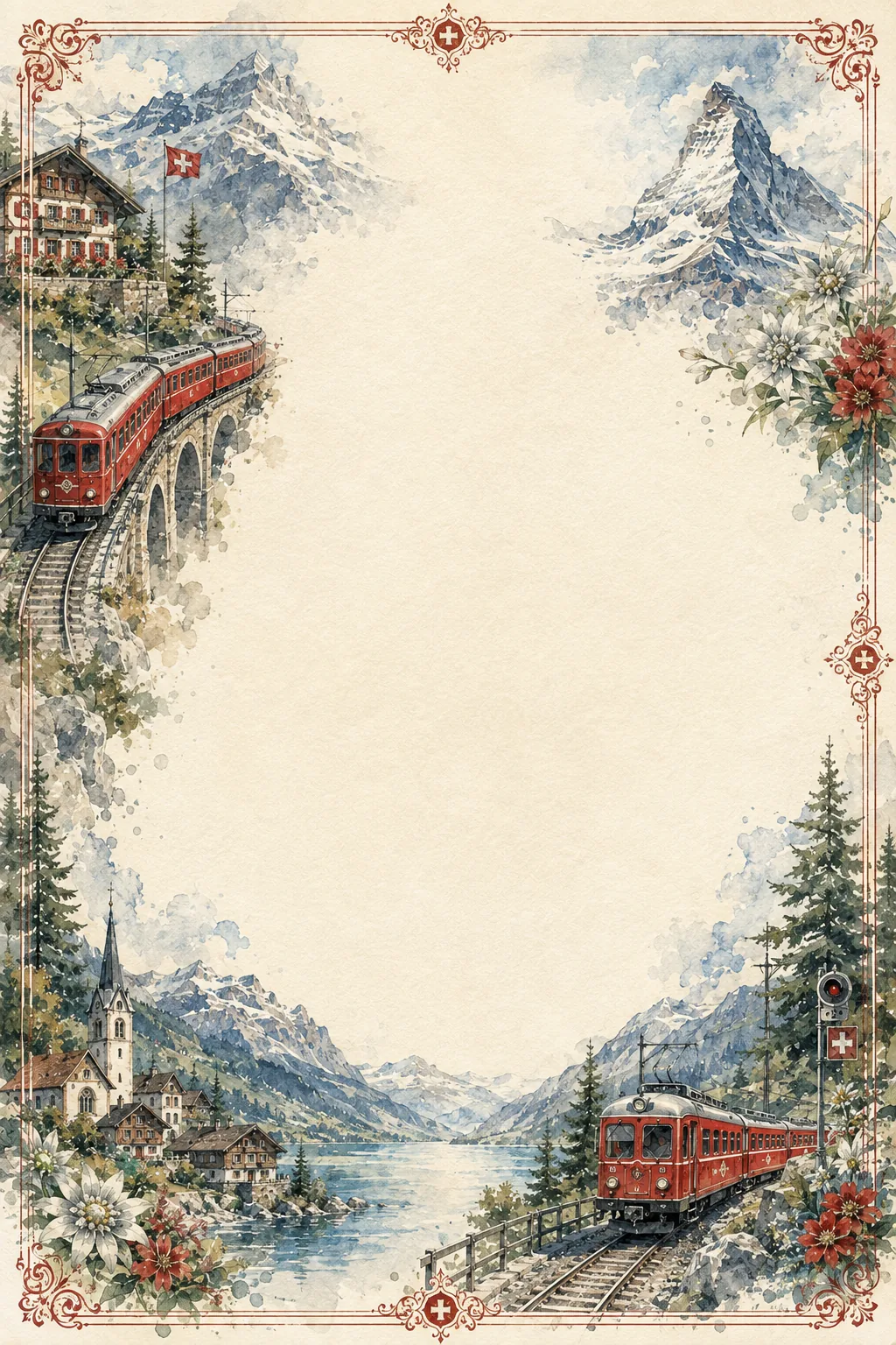 world train stations clipart featuring a Victorian railway terminal with washed edges.