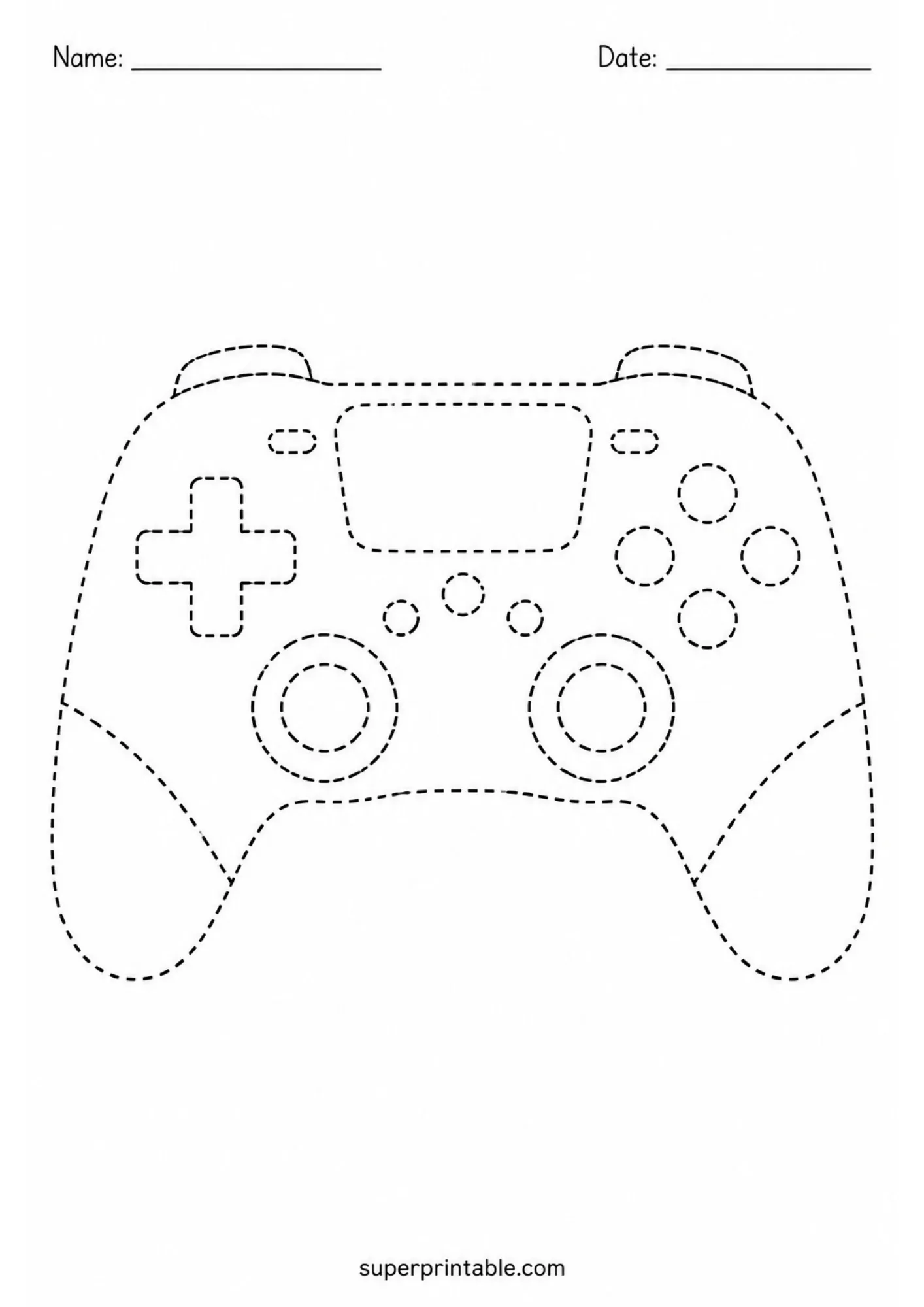 Robots and tech tracing activity worksheet featuring a game controller.
