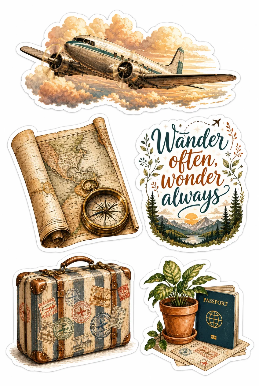 Wander Often & Aviation Vintage Travel Sticker Sheet 01