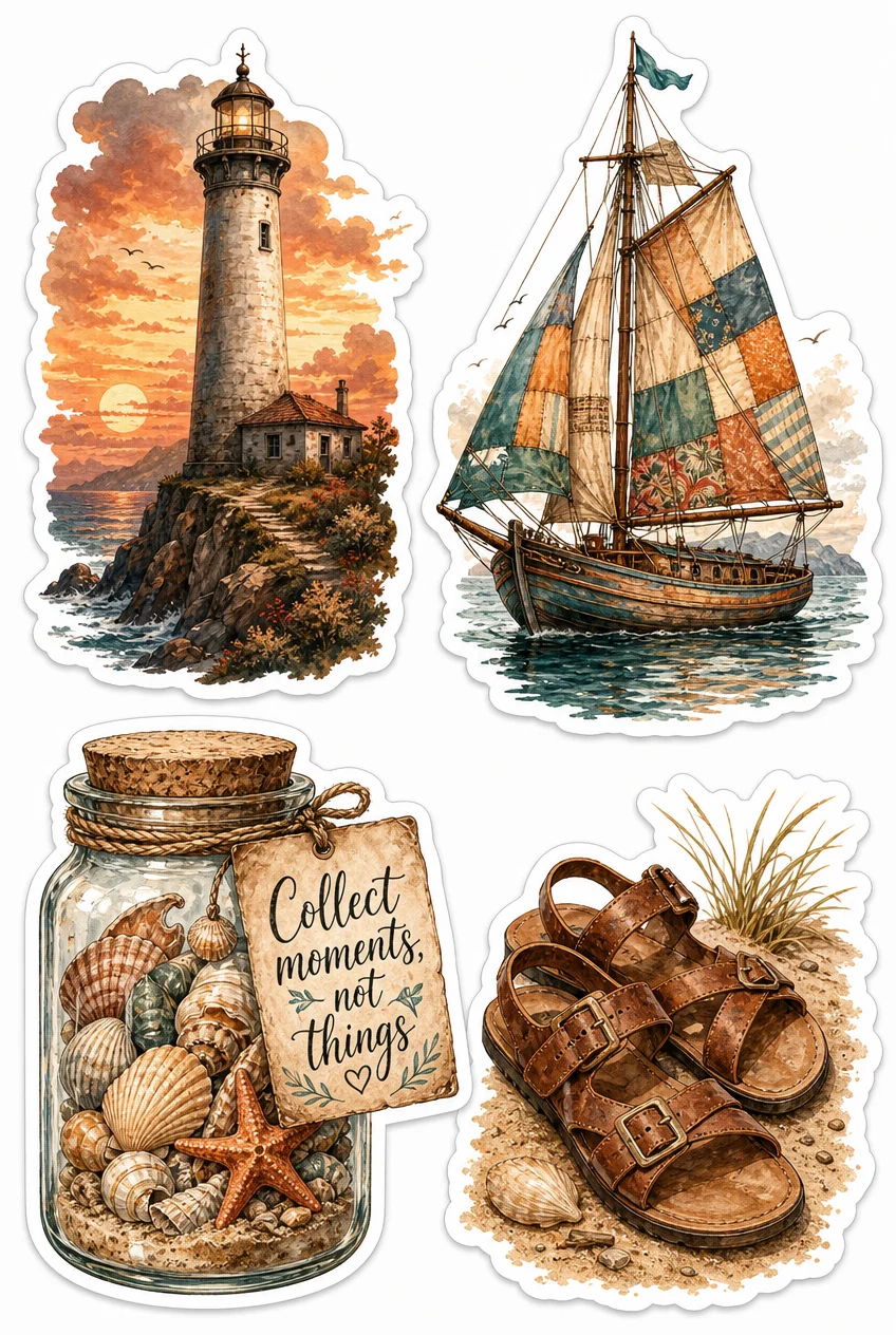 Coastal Lighthouse & Nautical Vintage Travel Sticker Sheet 03