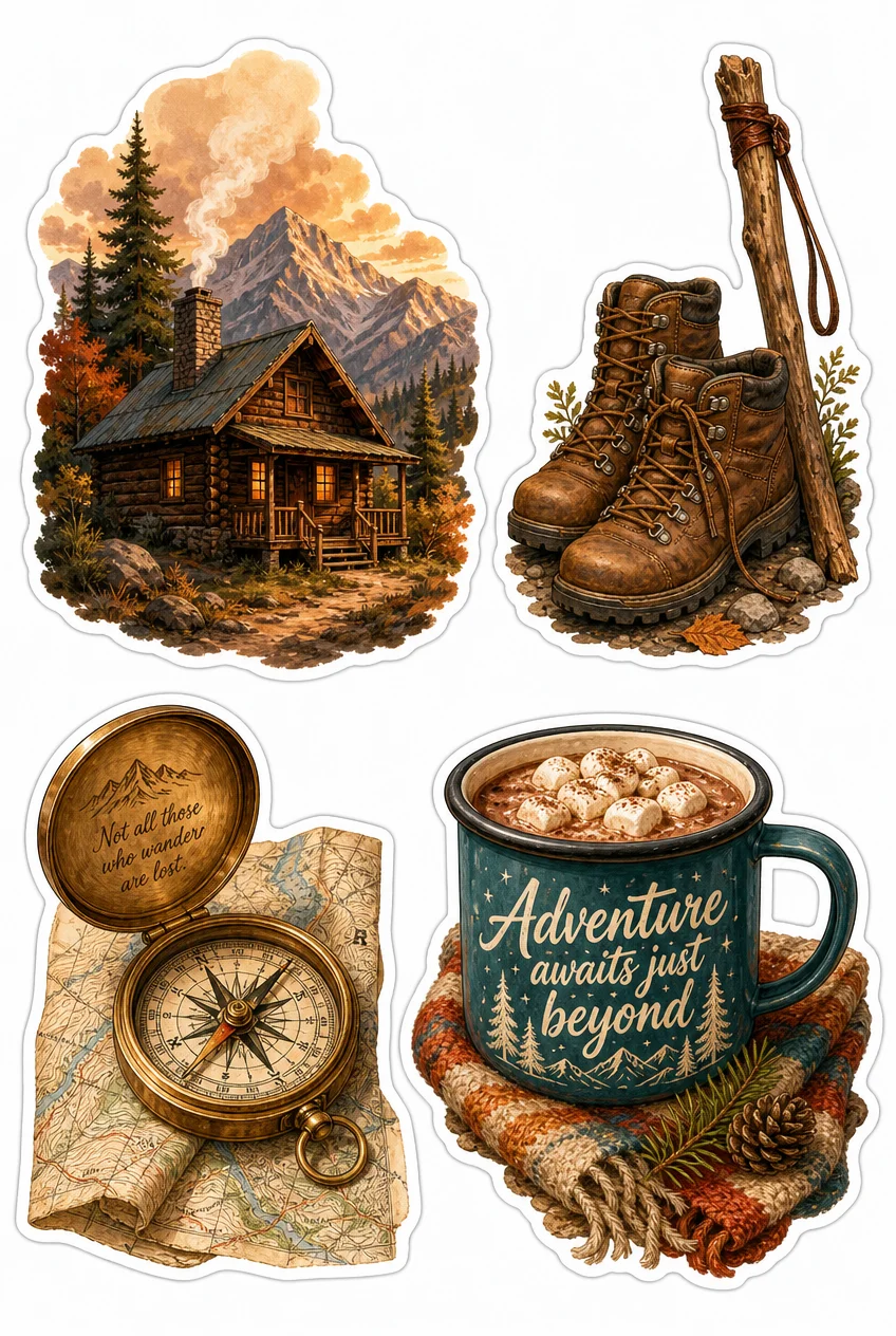 Mountain Cabin & Hiking Vintage Travel Sticker Sheet 04