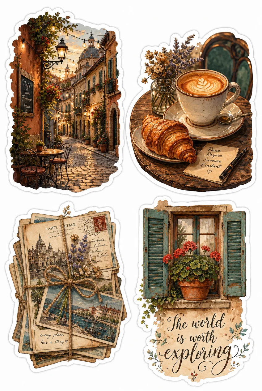 European Cafe & Explorations Vintage Travel Sticker Sheet 06