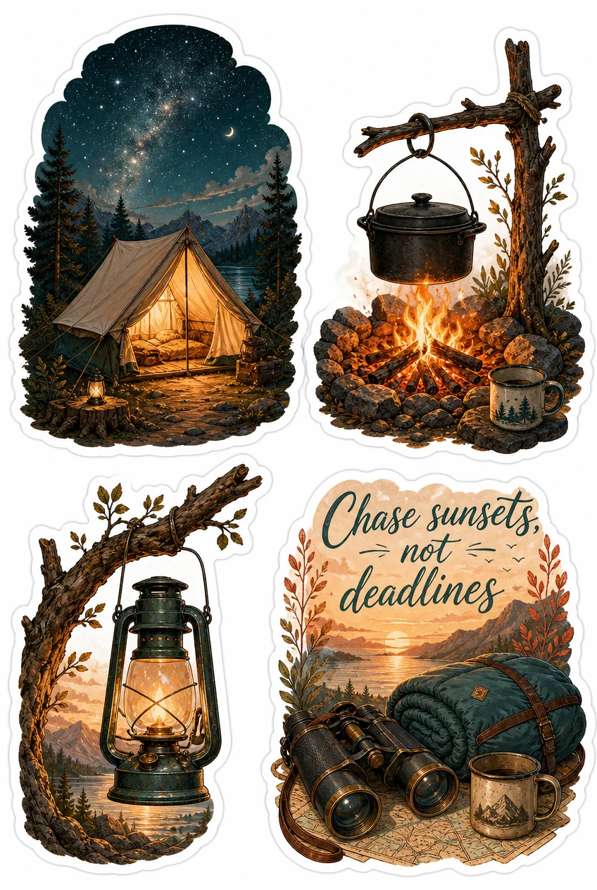 Night Camping & Starry Skies Vintage Travel Sticker Sheet 08