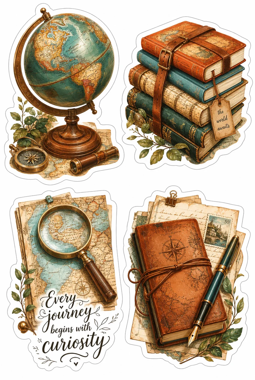Antique Globe & Curiosity Vintage Travel Sticker Sheet 09