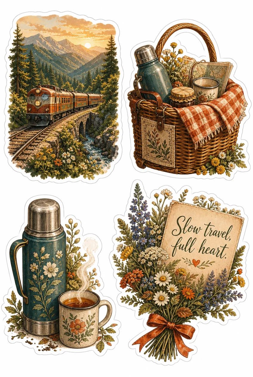 Scenic Railway & Slow Travel Vintage Travel Sticker Sheet 10