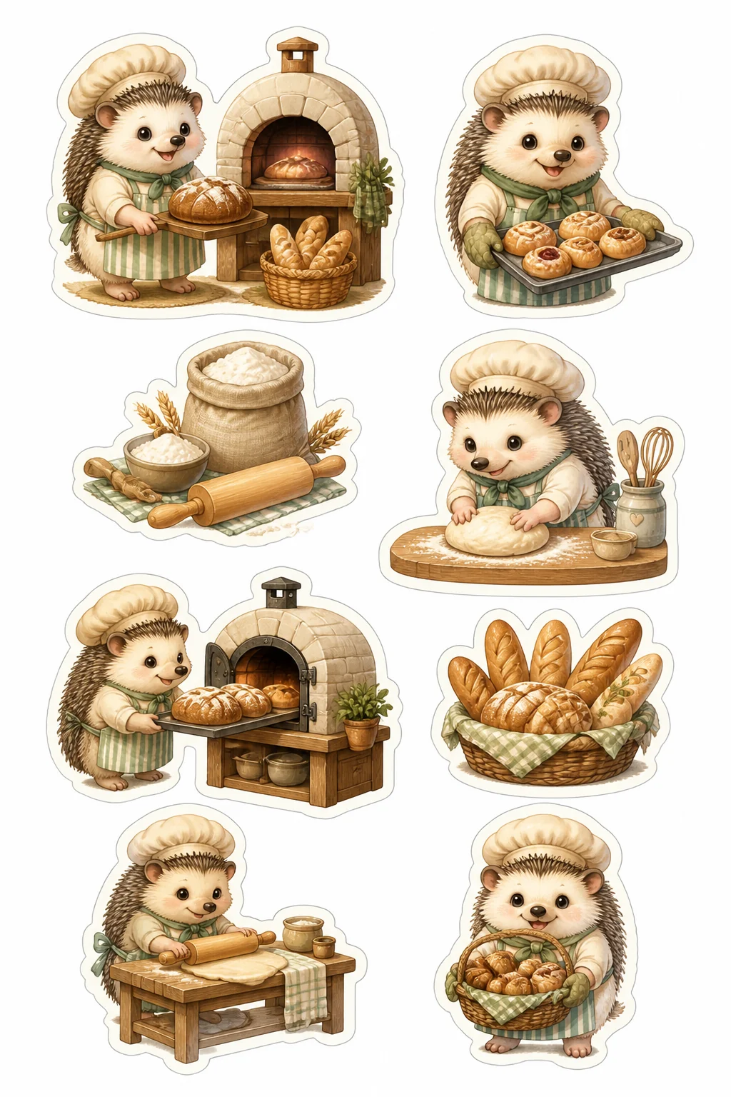 Printable woodland tea party sticker sheet with hedgehog bakery cottagecore stickers