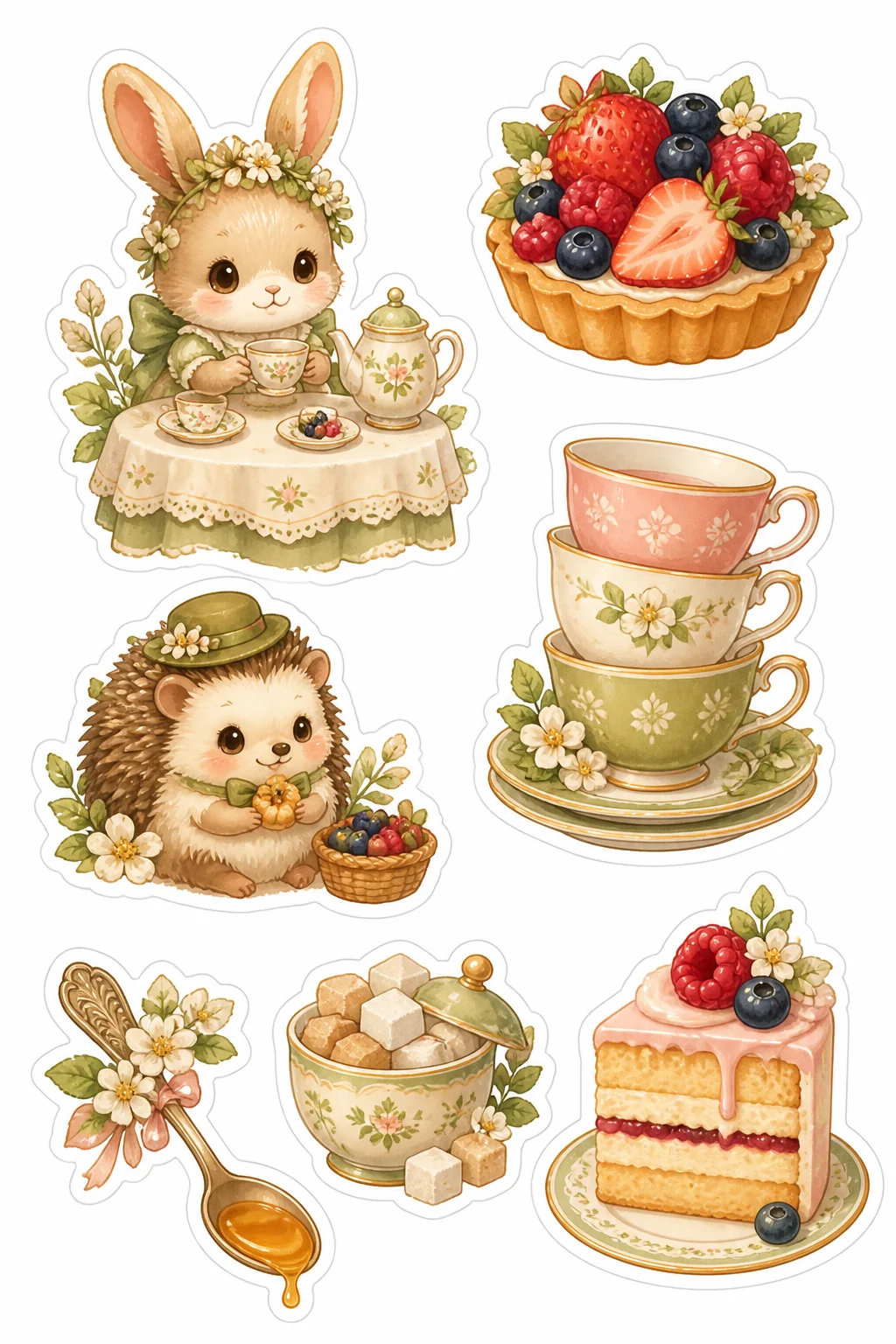Printable woodland tea party sticker sheet with tea party treats cottagecore stickers