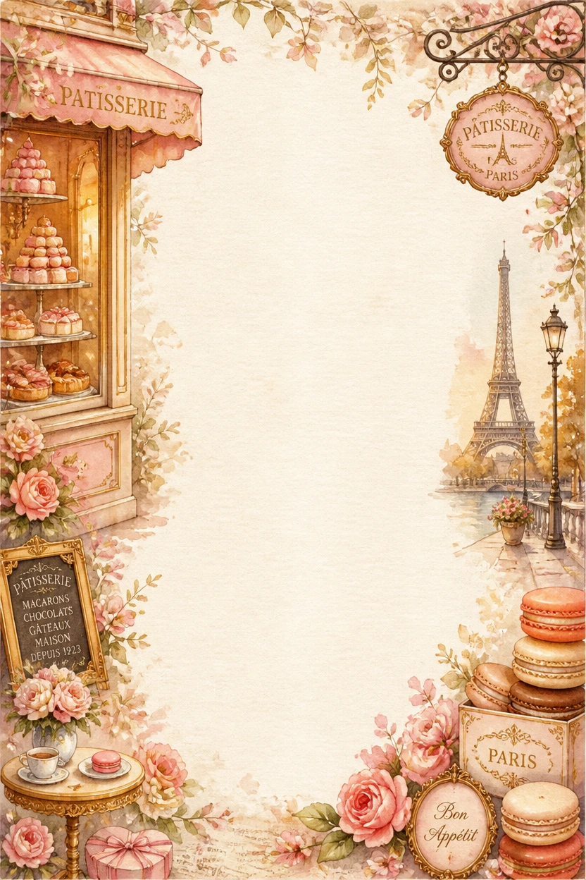 French Patisserie and Parisian Cafe Border Page 03