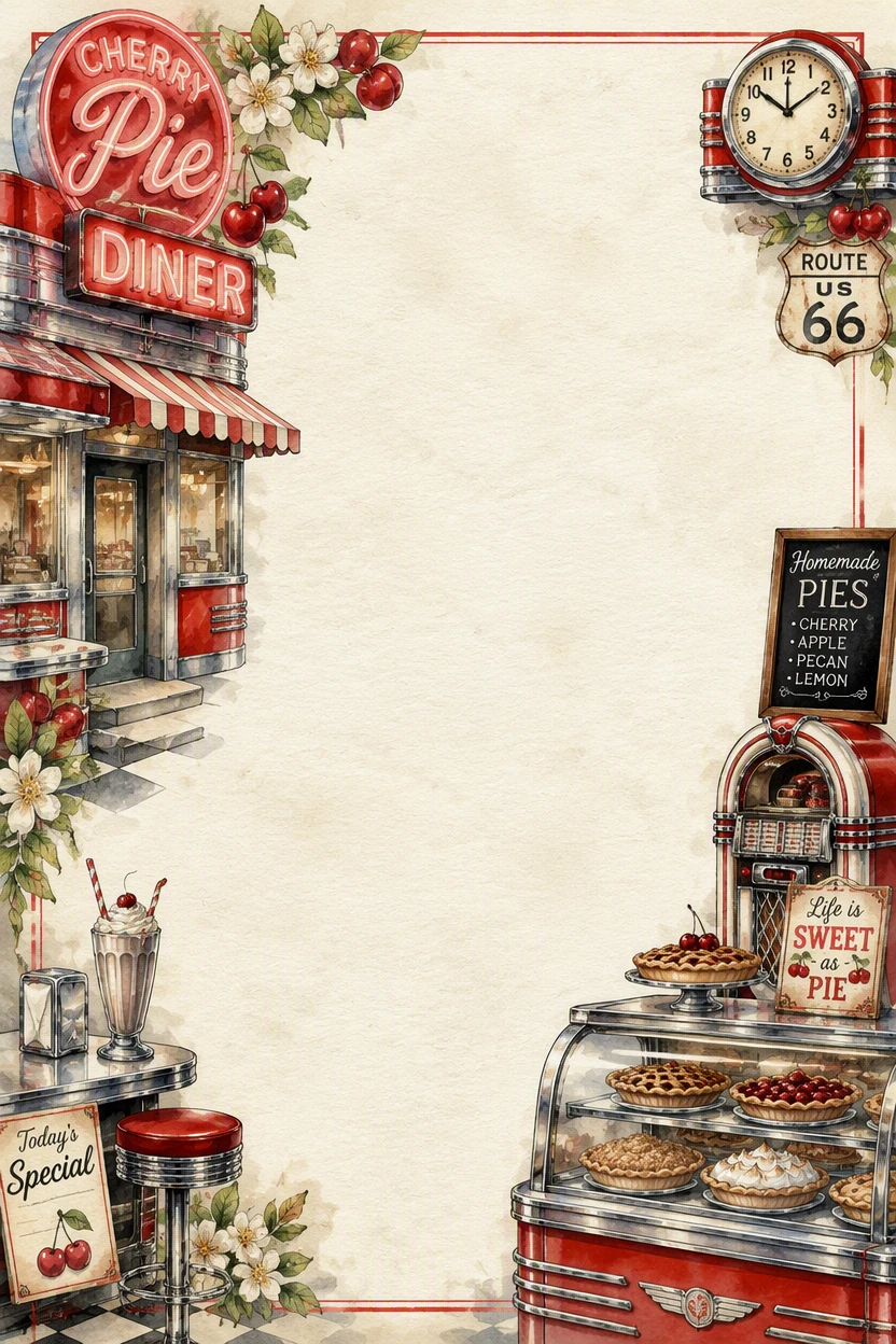 Vintage American Retro Pie Diner Border Page 22