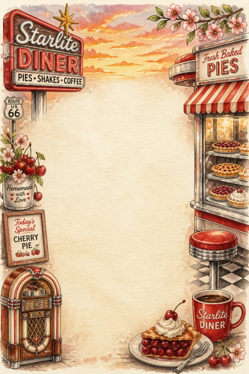 Vintage American Retro Pie Diner Border Page 24