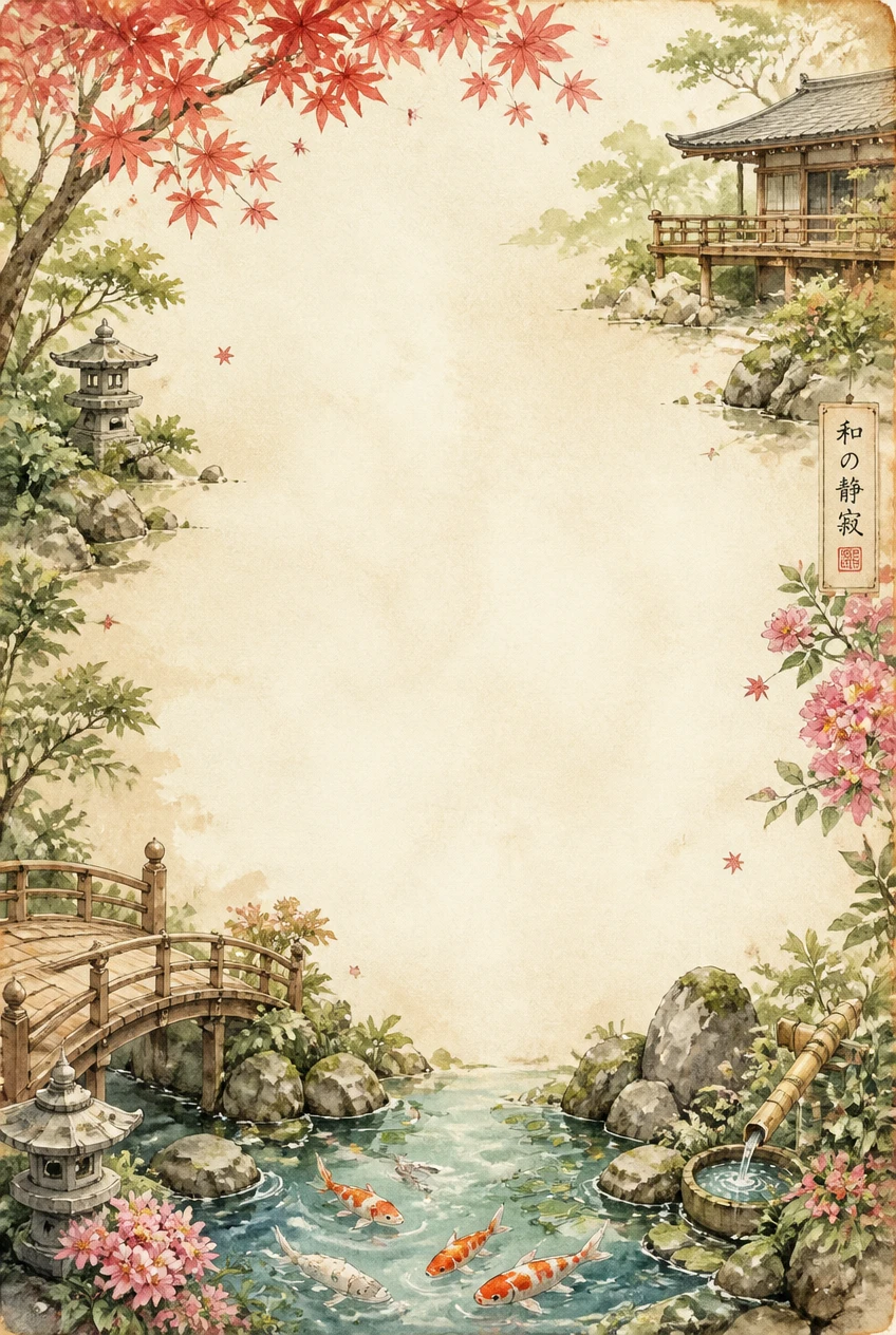 Japanese Autumn Garden and Pond Border Page 02
