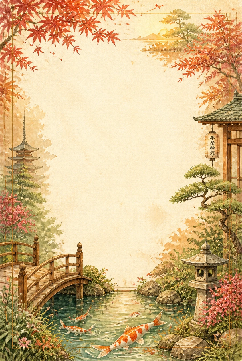 Japanese Temple Garden and Maple Trees Border Page 03
