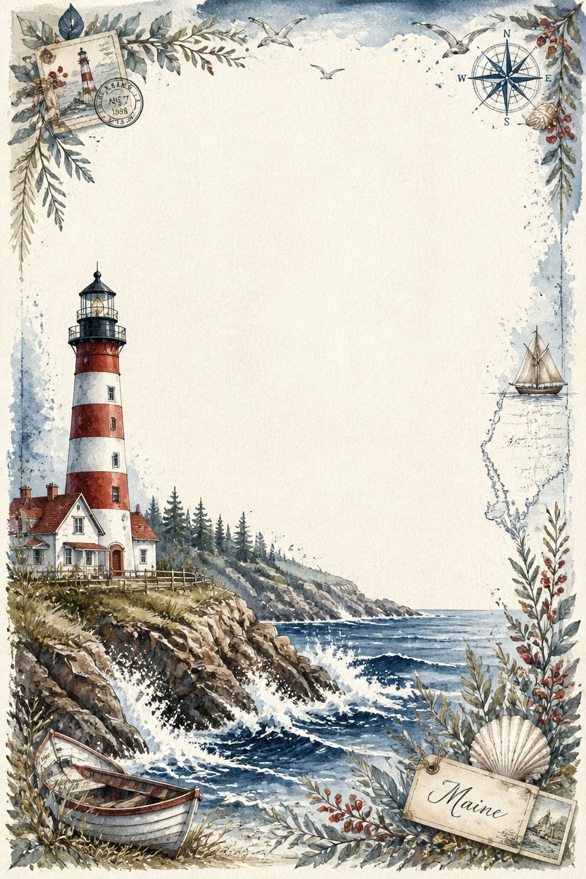 Maine Lighthouse and Rocky Coast Border Page 01