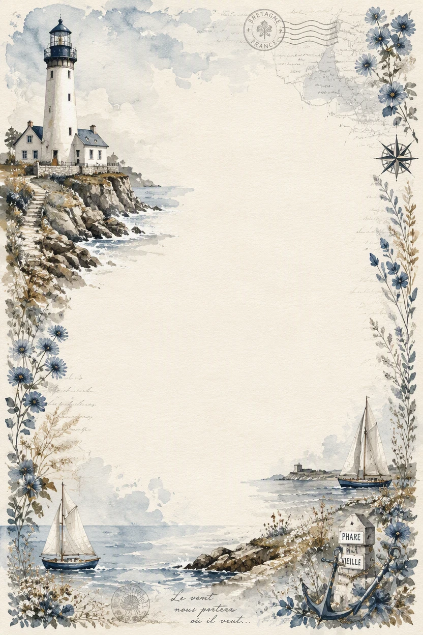 White Lighthouse and Coastal Sailboat Border Page 04