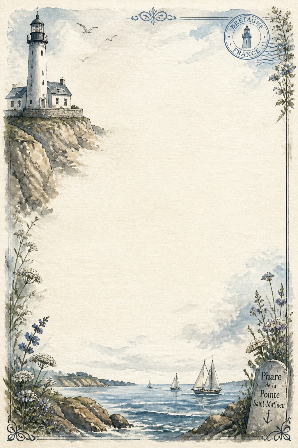 White Lighthouse Cliff and Ocean Border Page 05