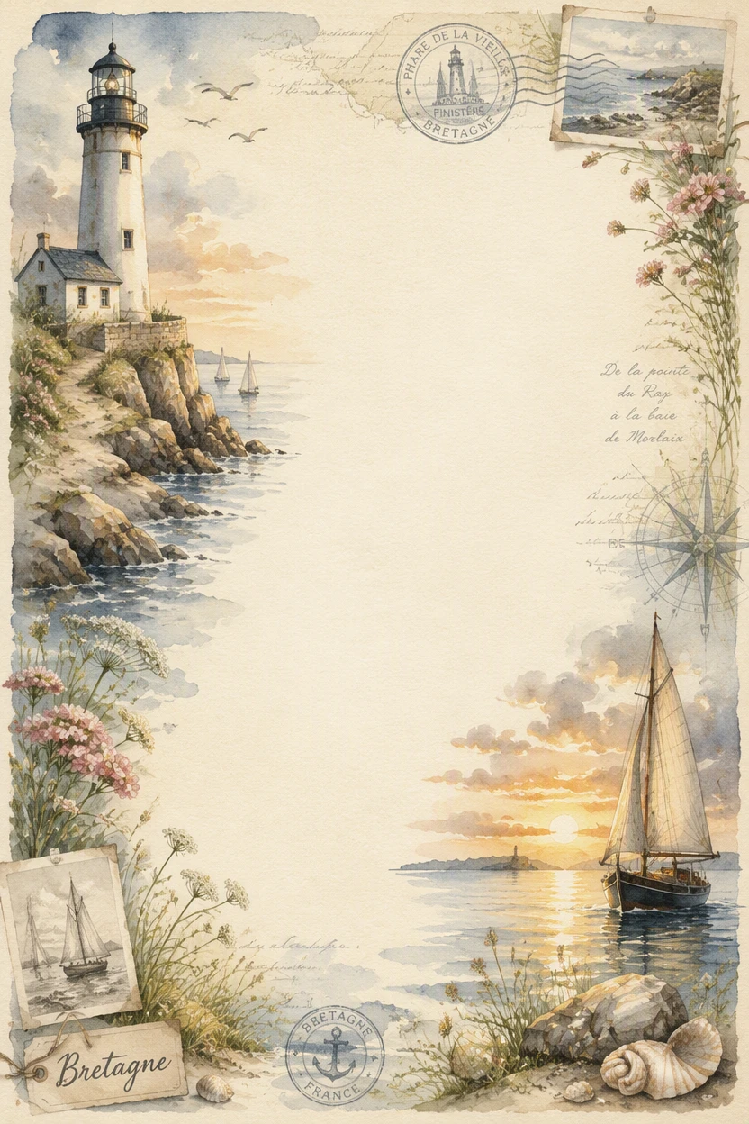 Coastal Lighthouse Sunset and Sailboat Border Page 06