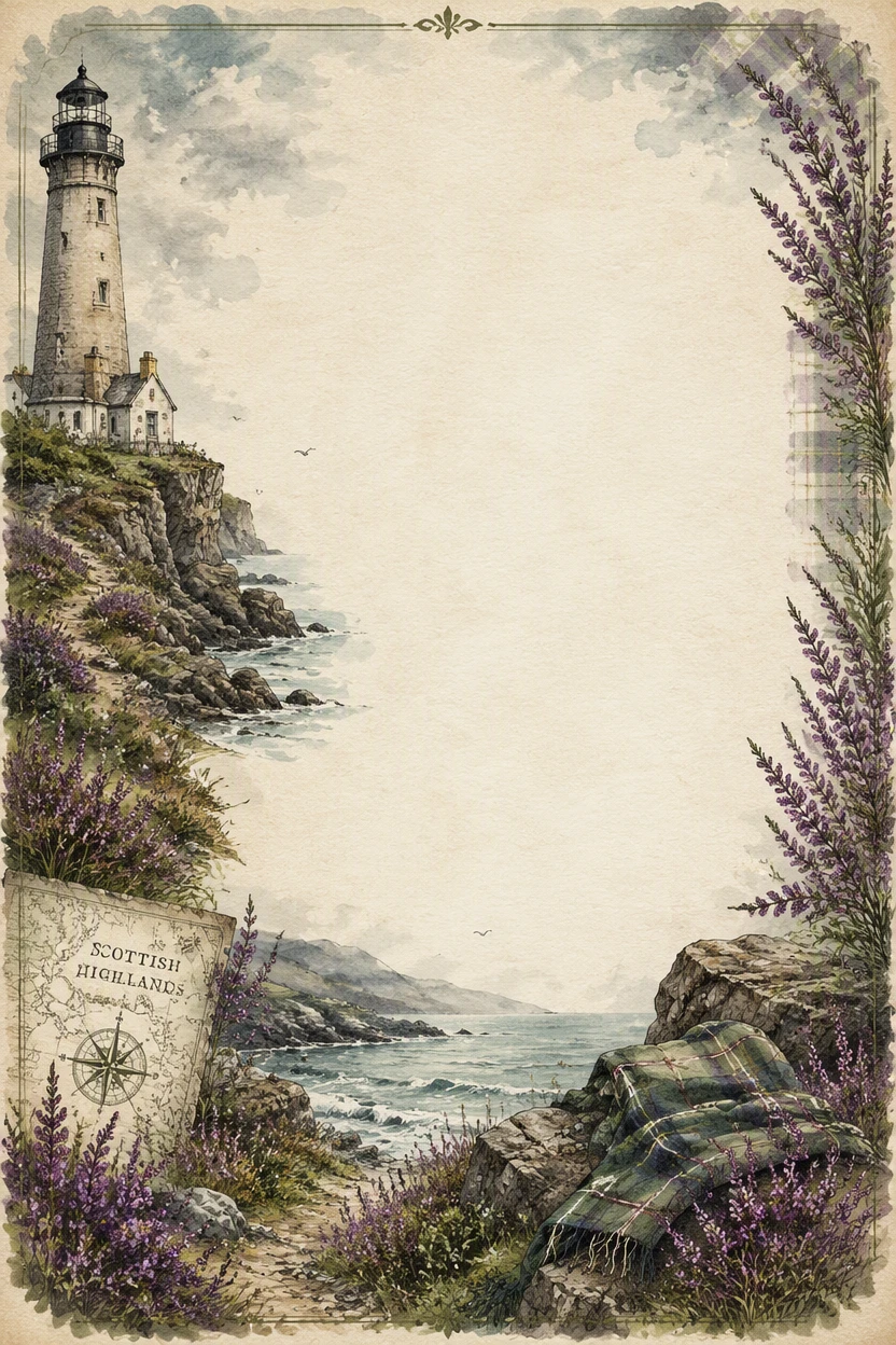 Lighthouse Cliffs and Purple Coastal Flowers Border Page 07