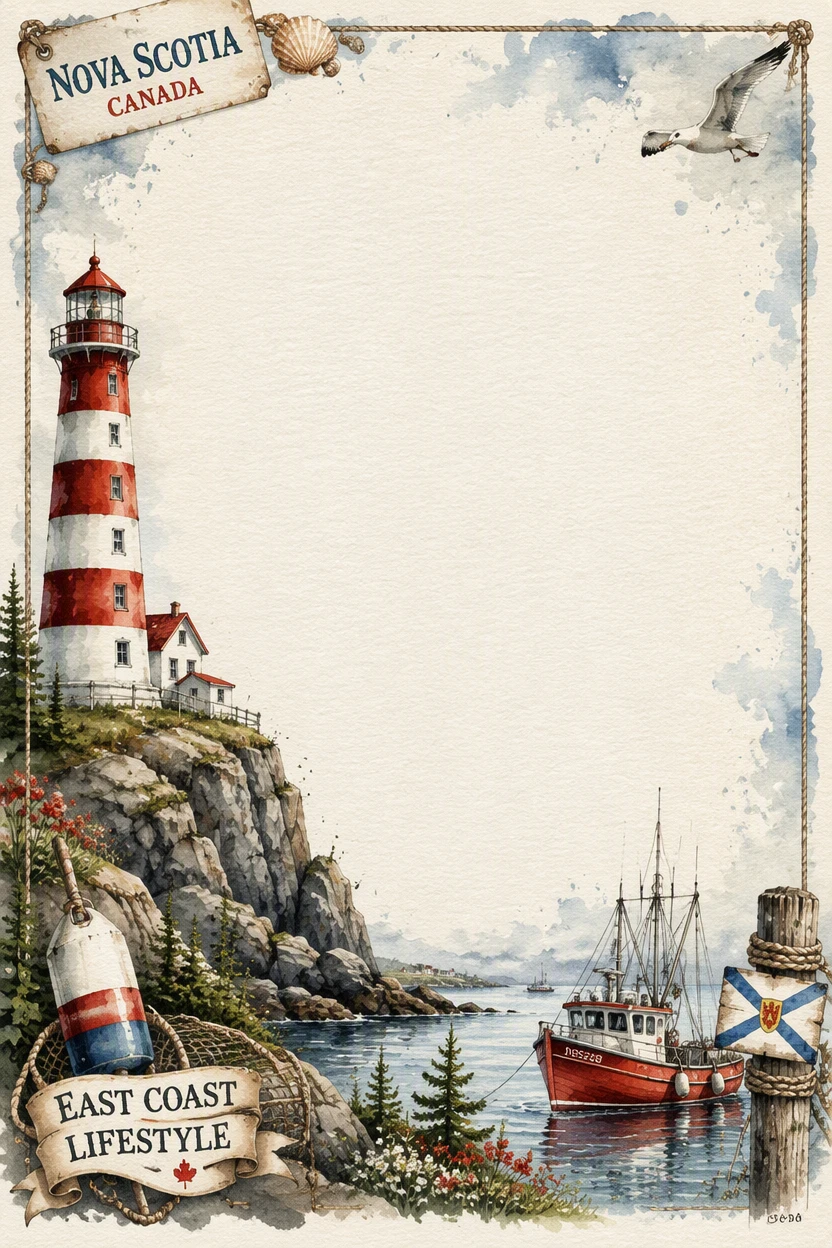 Nova Scotia Lighthouse and Fishing Harbor Border Page 10