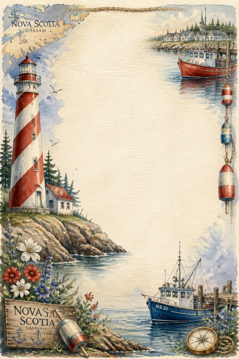 Nova Scotia Lighthouse and Fishing Boats Border Page 11