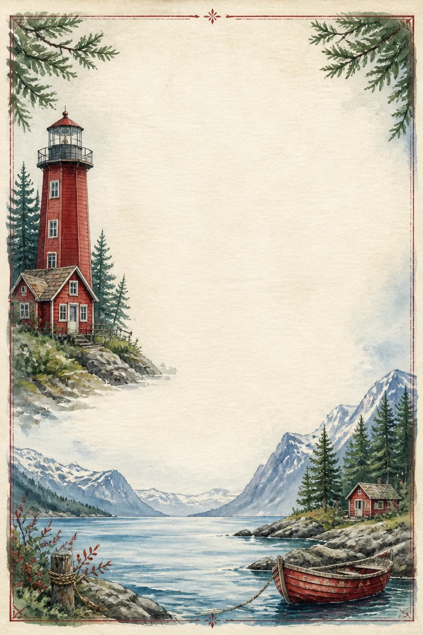 Red Lighthouse and Mountain Lake Border Page 17