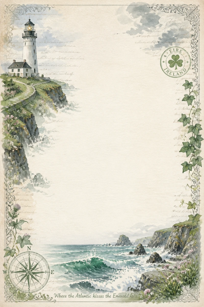 Clifftop Lighthouse and Ocean Waves Border Page 20