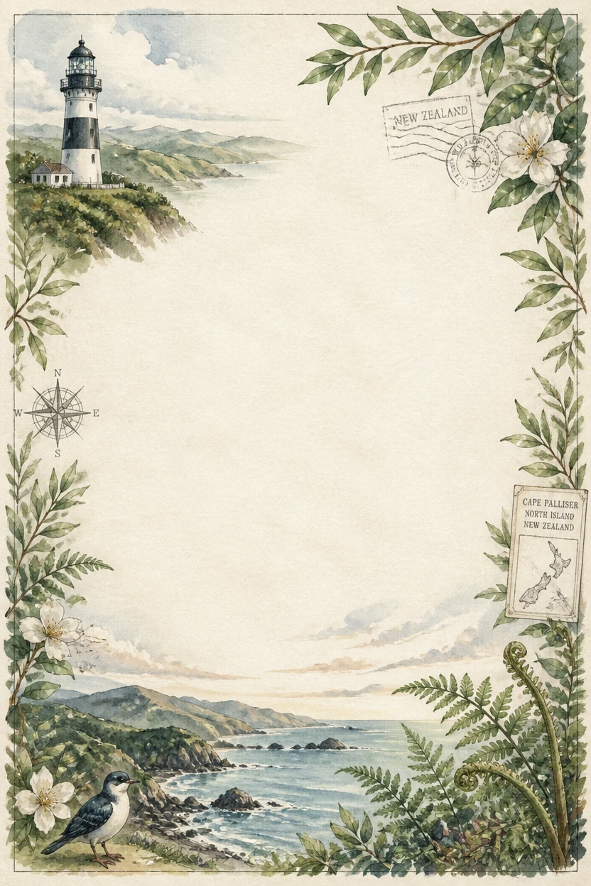 Black and White Lighthouse and Coastal Hills Border Page 23