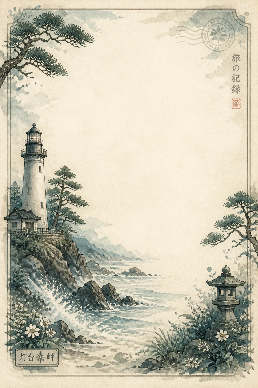 Black and White Lighthouse and Misty Coast Border Page 25