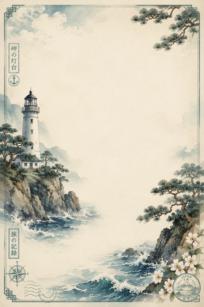 East Asian Lighthouse and Misty Coastal Cliffs Border Page 26