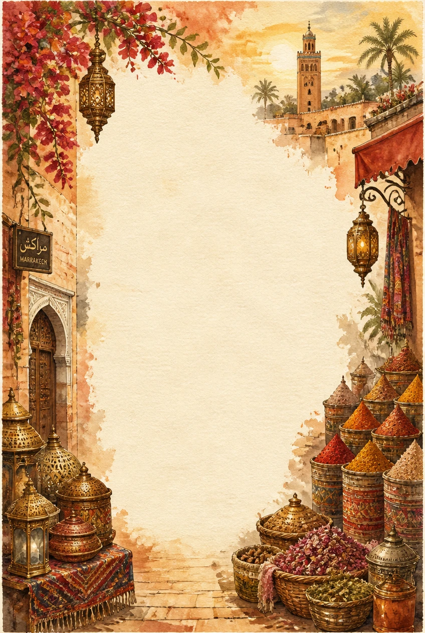 Moroccan Bazaar Courtyard and Spice Market Border Page 03