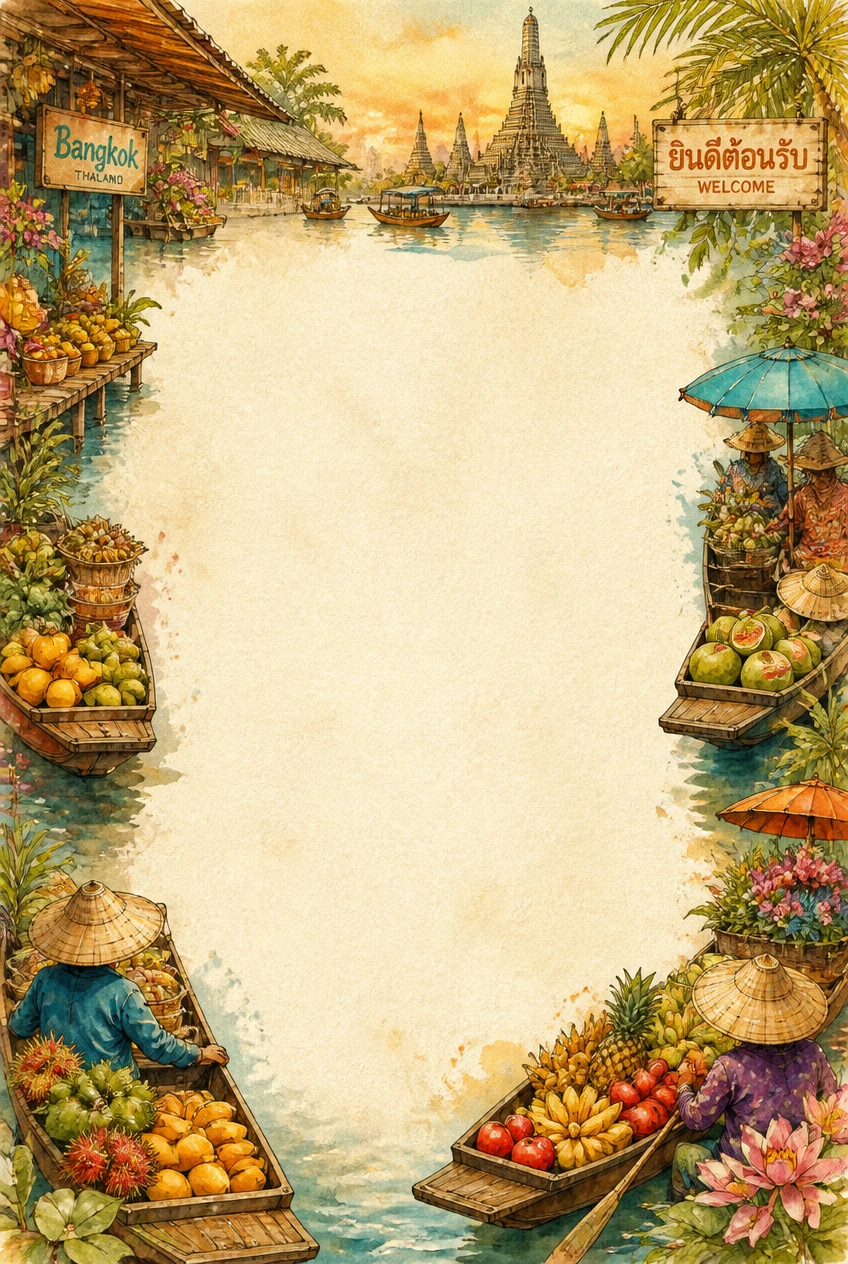 Bangkok Riverside Market and Tropical Garden Border Page 06