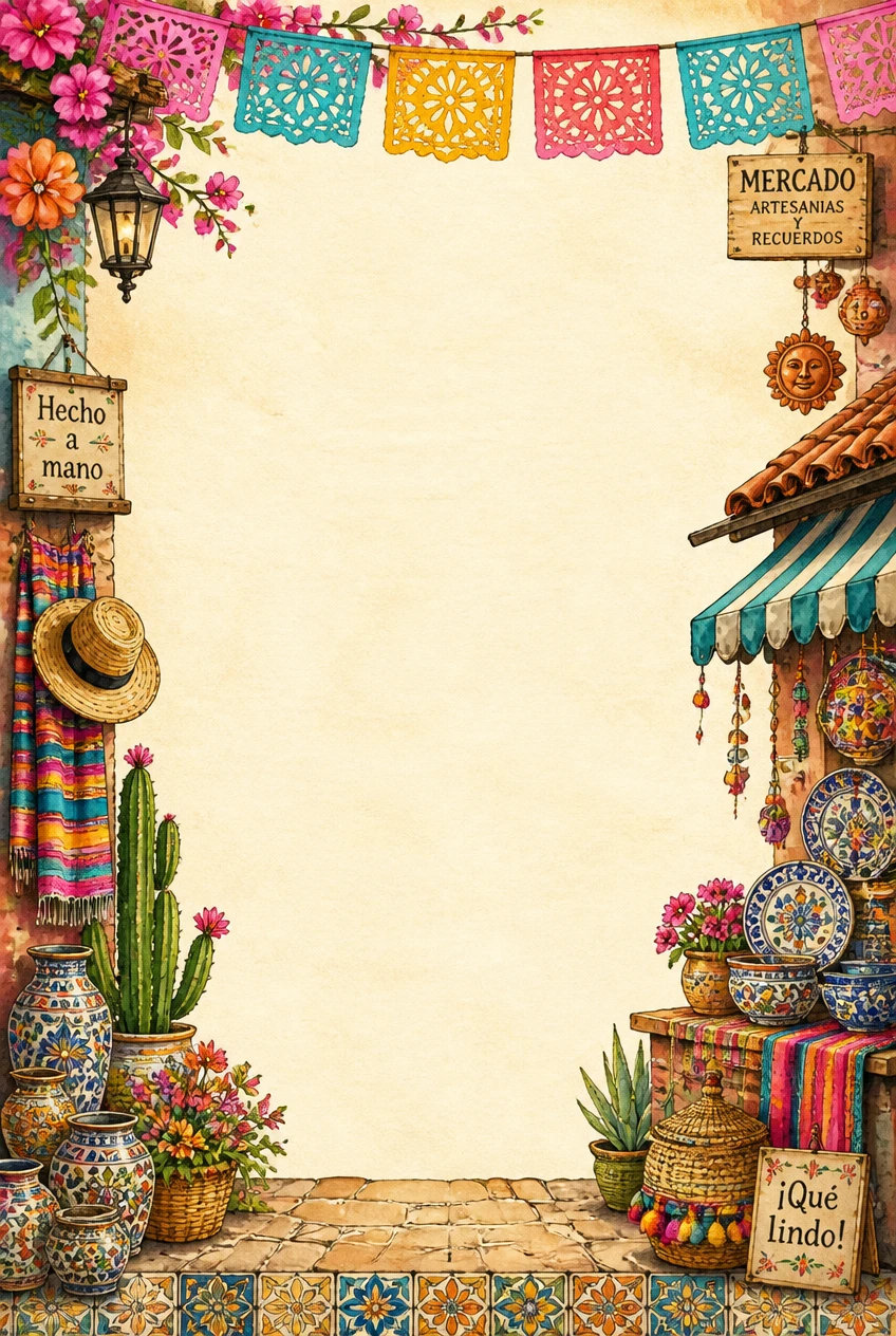 Mexican Mercado and Papel Picado Craft Market Border Page 07